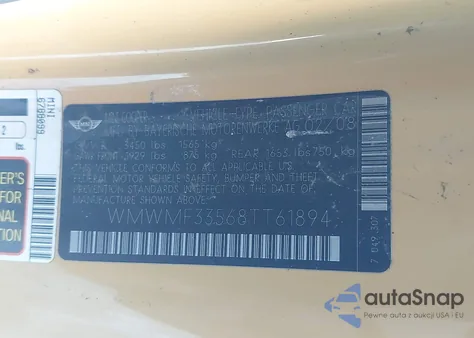 2008 Mini Cooper из США, поврежденный, VIN WMWMF33568TT61894